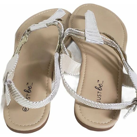 Just Be Adjustable Strap Gold Flip Flop Style Sandals w. Ankle Straps - Picture 2 of 7